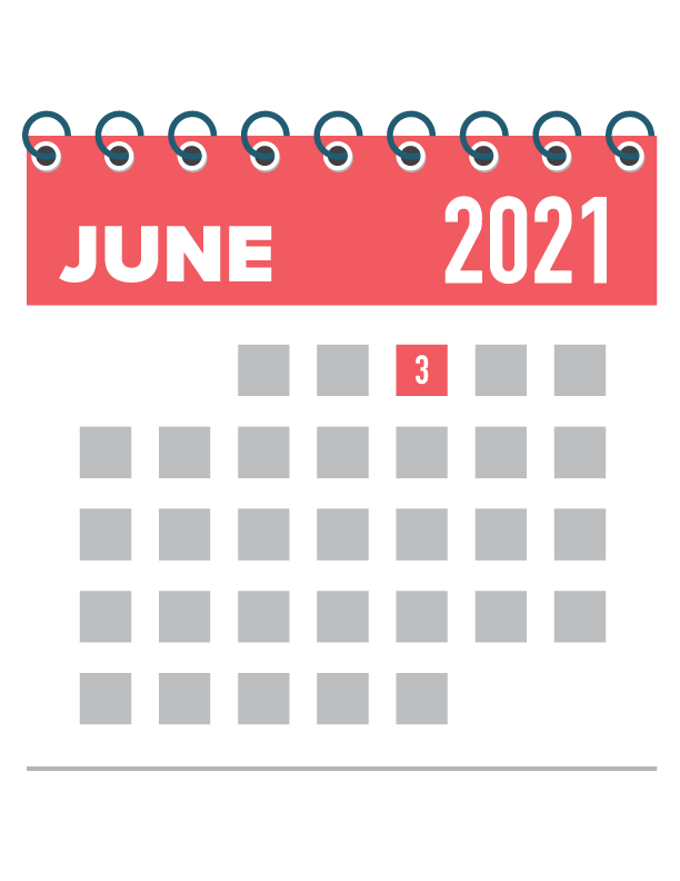 June 2021 Calendar highlighting the 3rd.